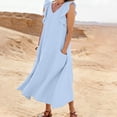 thumbnail image 3 of ClodeEU Women's Linen V Neck Flutter Sleeves Dress with Pockets,Solid Color Casual Loose Fit Summer Midi Dress Light Blue,Women's Plus L, 3 of 6