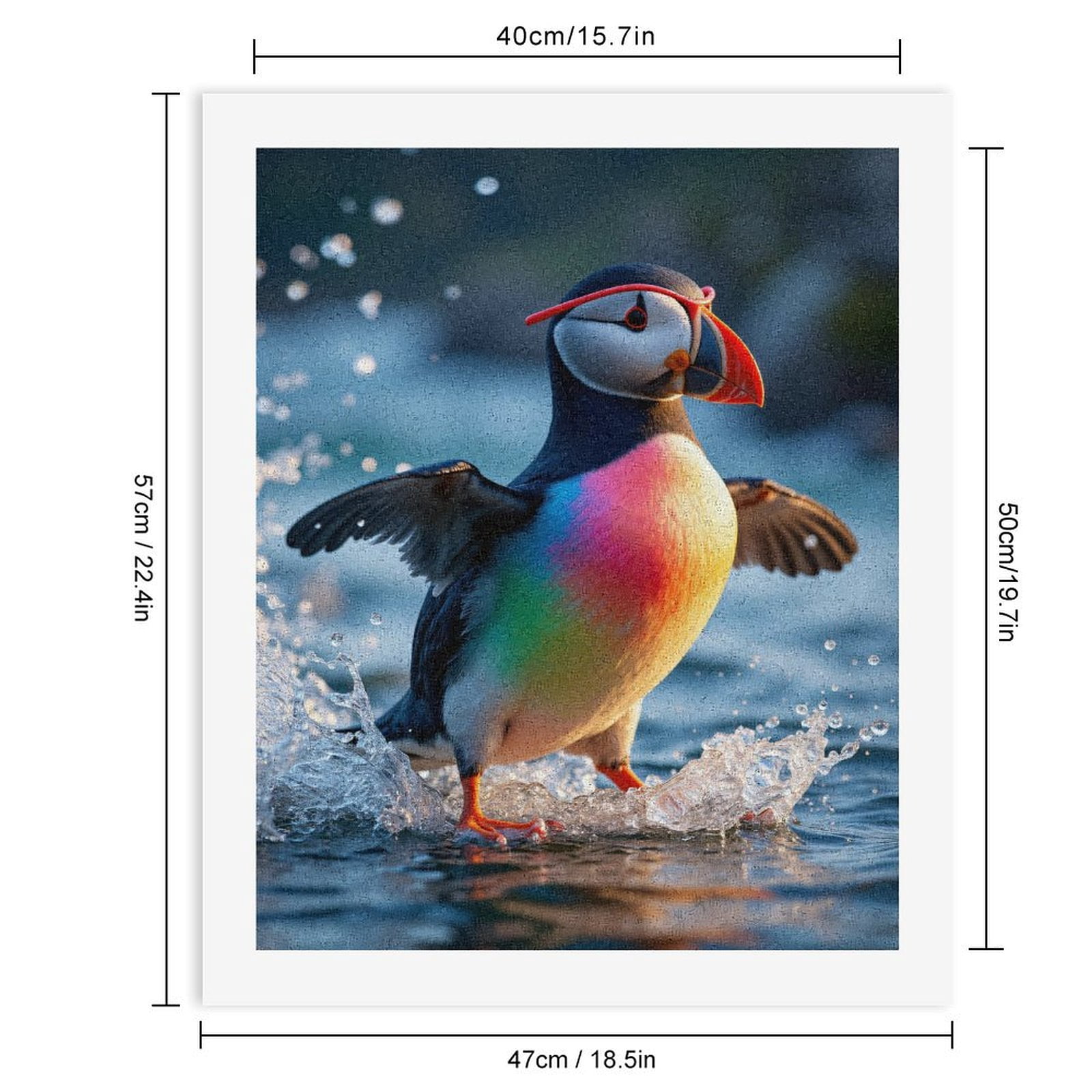Paint By Numbers Kit for Adults Beginner - DIY Rainbow Puffin Water Splashing Canvas Painting Kits for Adults, Frameless Paint By Number for Adults for Home Wall Decor 16x20 Inch