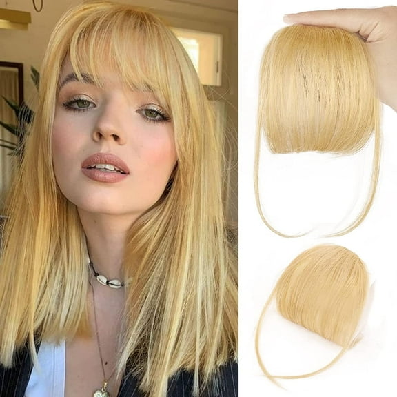 Bangs Hair Clip in Bangs 100% Real Human Hair Extensions Wispy Bangs Clip on Air Bangs for Women Hairpieces Curved Bangs (Wispy Bangs, Color #613 Light Blonde)