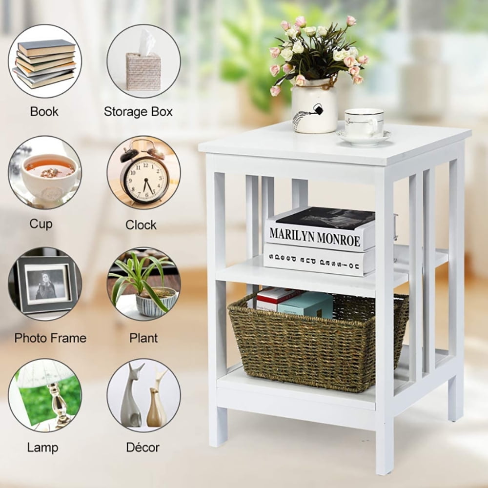 Finihen End Side Table, Nightstand, 2 Pieces 3-Tier Nightstand with Reinforced Bars and Stable Structure, Sofa Side Table, Bed Side Table, for Living Room, Bedroom, White Finihen End Side Table, Nightstand, 2 Pieces 3-Tier Nightstand with Reinforced Bars and Stable Structure, Sofa Side Table, Bed Side Table, for Living Room, Bedroom, White