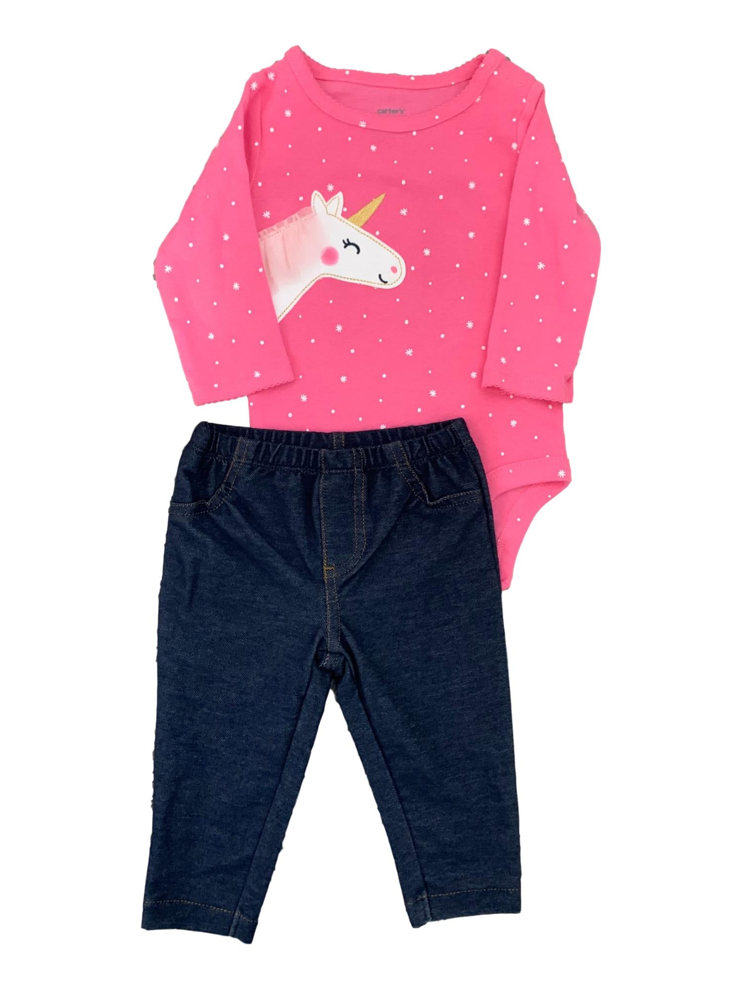 Carter's Carters Infant Baby Girls Pink Polka Dot Unicorn Bodysuit