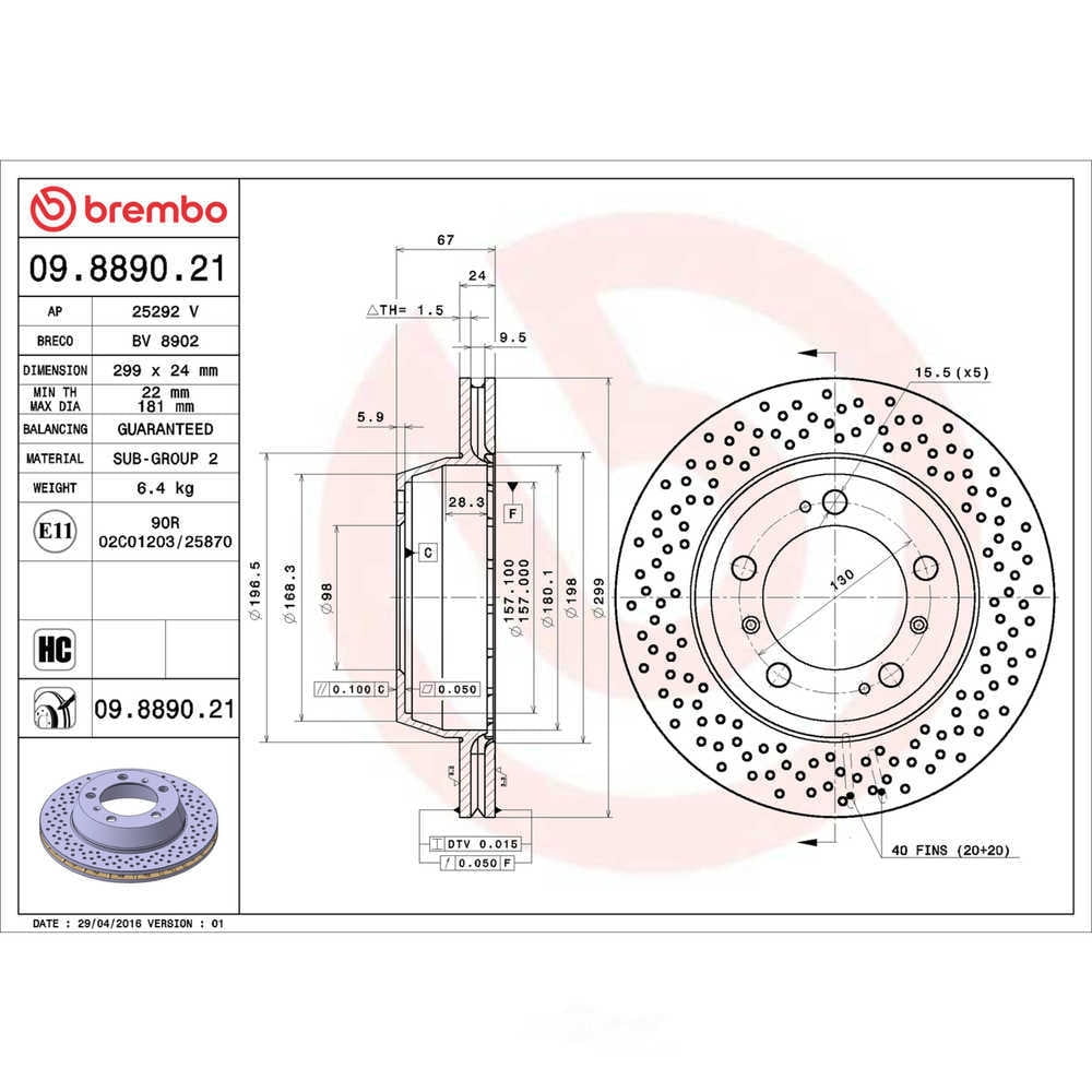 Brembo 09.8890.21 BRAKE ROTORS Fits select: 2000 PORSCHE BOXSTER, 2006-2011 PORSCHE CAYMAN S