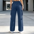 thumbnail image 5 of Women's Cargo Sweatpants Solid Color Drawstring Multi Pocket Elastic Waist Wide Leg Loose Straight Fit Casual Daily Athletic Long Pants, Baggy Sweatpants for Women Navy a XXL, 5 of 6