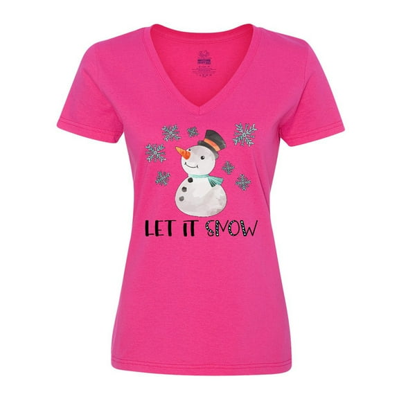 Inktastic Let It Snow Cute Snowman in Hat and Scarf Women's V-Neck T-Shirt