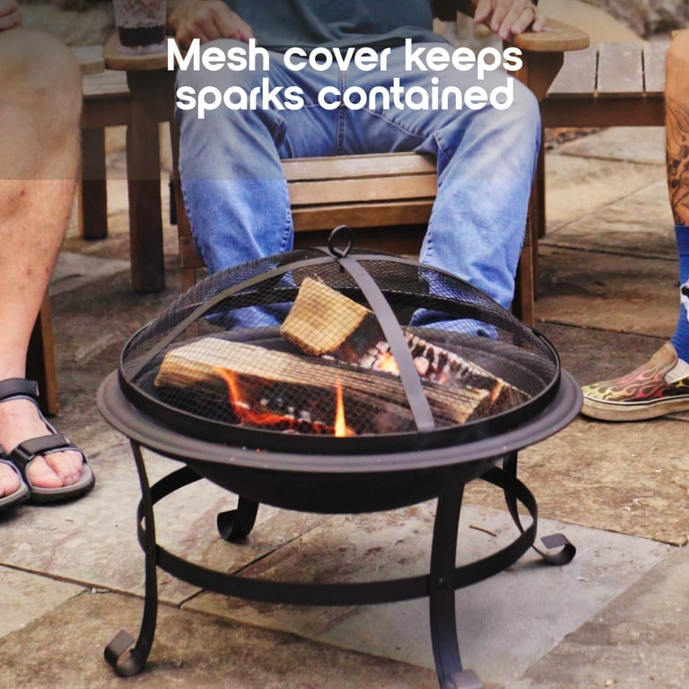 Cozi 20" Wood Burning Fire Pit with Iron Net and Cover Lid for Backyard and Camping