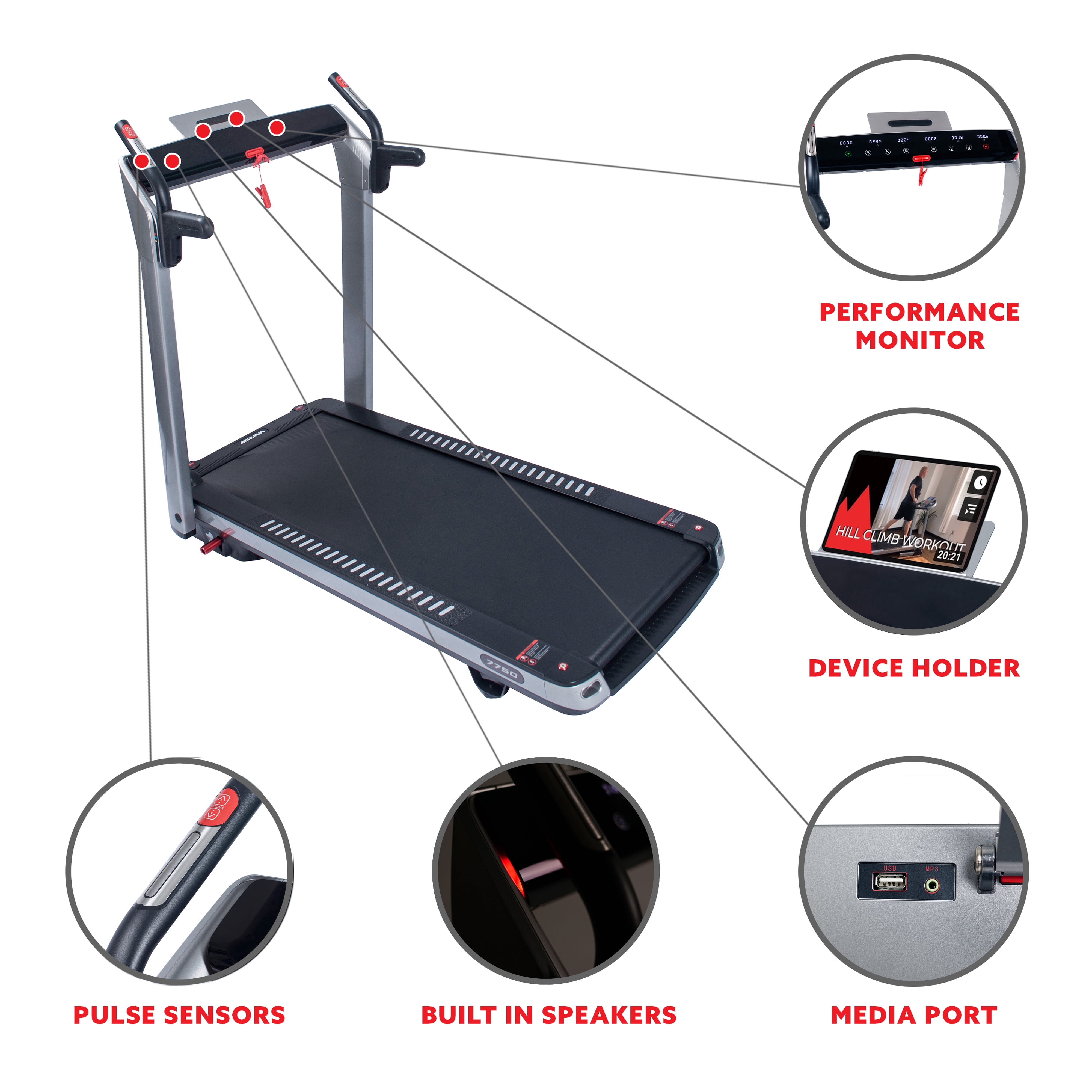 ASUNA 7750 Spaceflex Motorized Foldable Treadmill with Speakers, 6 LED Displays, 220 lb Max Weight