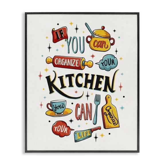 Stupell Industries Eclectic Organize Your Kitchen Inspirational Vintage Comic Book Word Design Black Framed Giclee Art, 11 x 14, by Estera Kecek