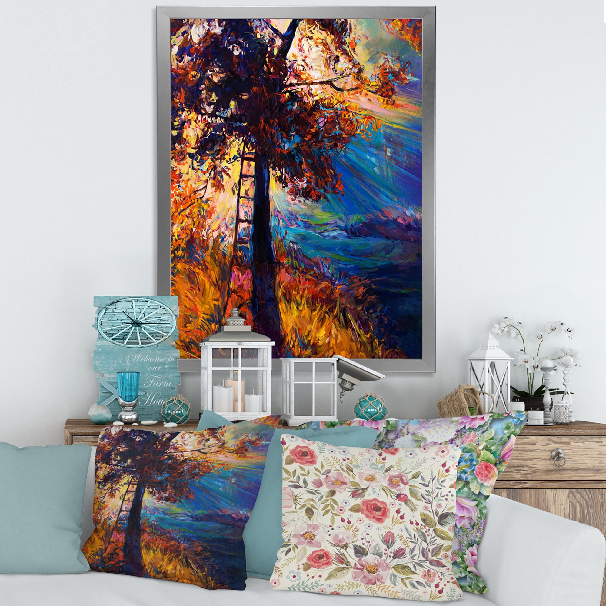 Designart 'Silhouette Of Autumn Tree In The Sunset Glow' Traditional Framed Art Print