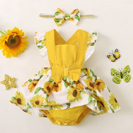 

Vedolay Summer Jumpsuit Girls Fashion Romper Summer Lace Short Sleeve Crewneck Casual Short Pants Jumpsuits Yellow 3-6 Months
