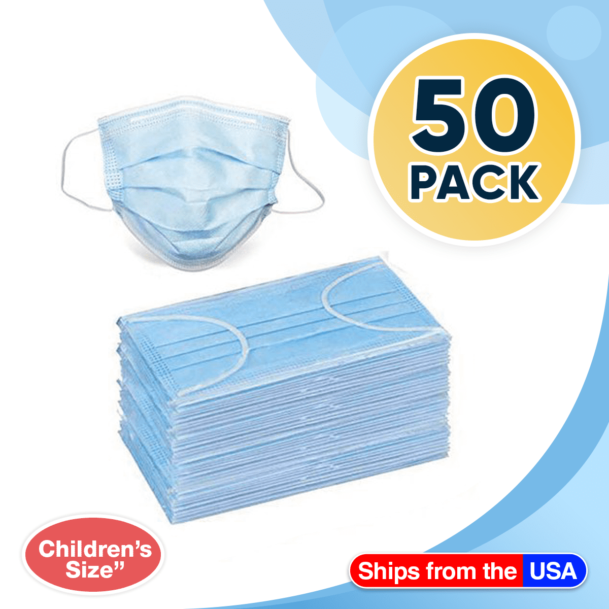 Disposable Kids Face Mask Child Size pleated 3 ply 50 pieces Children