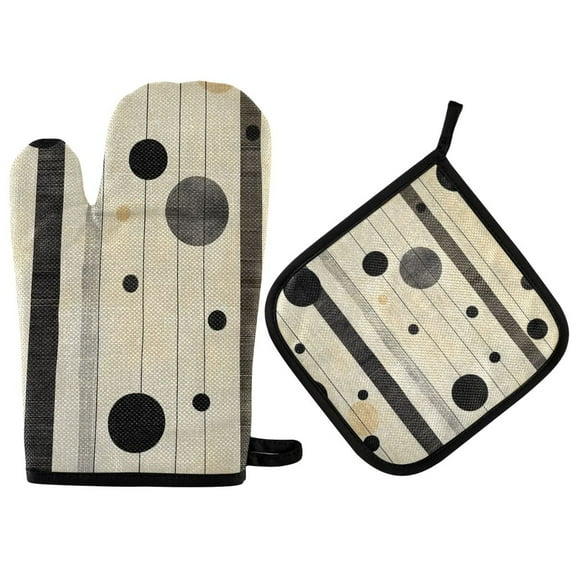 Yayeee Oven Mitts and Pot Holder Set of 2 Heat Resistant Kitchen Gloves Baking Hot Pad, Stripes Pattern
