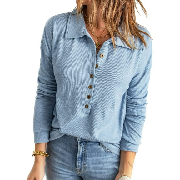 Women's Long Sleeve Button Down Collared Shirts Fall Knit Tops Business Causal Loose Blouses