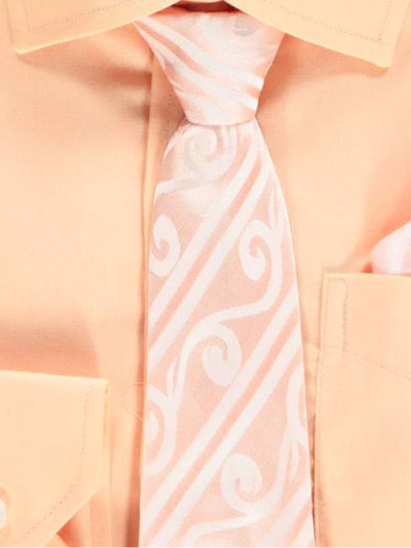 peach dress shirt with tie Karl Knox Men's Peach Dress Shirt Peach Brown Tie Hanky French Cuff Size  21.5