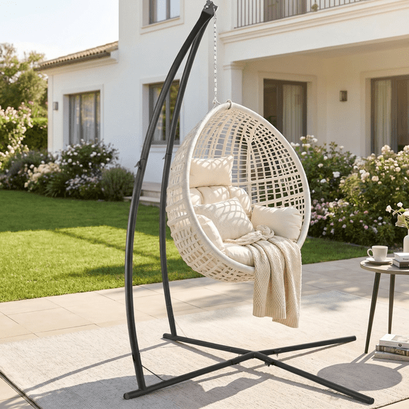Arlopu Hammock Chair Stand, Outdoor Hammock Stand for Hanging Swing Chair, Patio Swing Stand, Heavy Duty Steel X Base Stand, 300LBS, Black