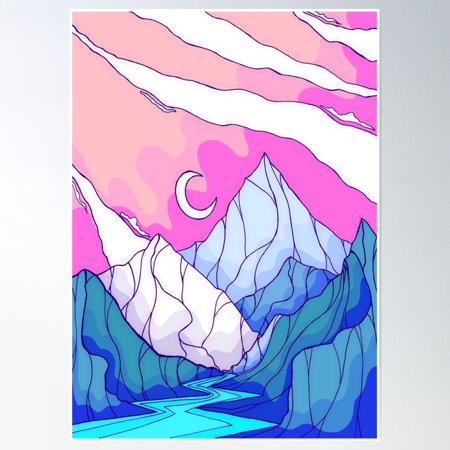 A Crescent Moon River Poster Wall Art, Modern Wall Decor, 8x12 UNFRAMED