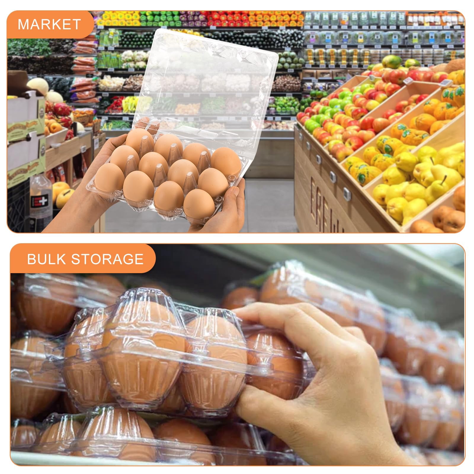 100 Pack Clear Plastic Egg Cartons  Reusable Stackable Containers For Farm Market & Fridge Storage 3*4 Grid