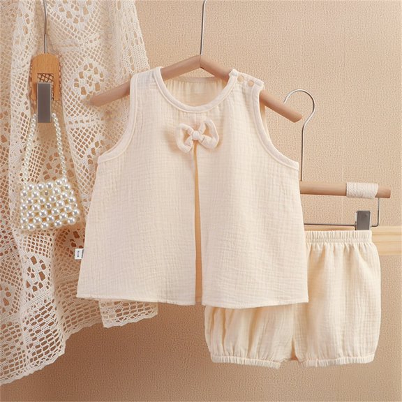 Sleeveless Two Piece Sets for Girls 1-6Y Going-Out Outfits Toddlers Kids Cute Solid Color Tank Tops and Shorts Breathable Loungewear Set