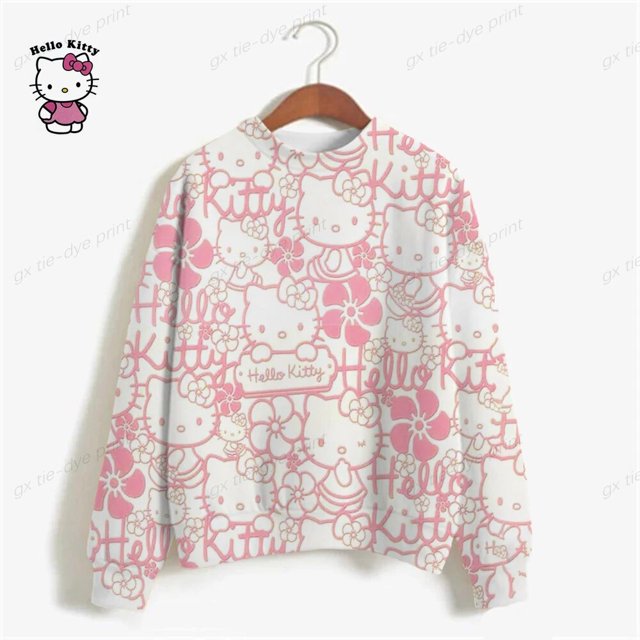 Nouveau Sweat à Capuche Mignon avec Imprimé Chat Hello Kitty pour Femmes, Sweat à Manches Longues, Mode de Rue, Imprimé Cartoon d'Automne, Chandail à Capuchon de Vacances HOEMLIN