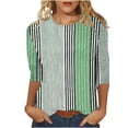 thumbnail image 2 of Sakmal Ladies Tops Under $10 Green 3/4 Sleeve Striped Crew Neck Pullover Womens Shirts, 2 of 5