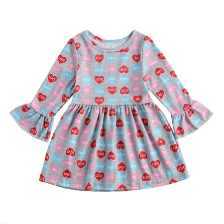 

Baby Girl Dress with Long Flared Sleeves LOVE Letter Print Princess Dancing Party Clothing