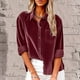 thumbnail image 2 of Tops de otoño para mujer,Camisa de pana con botones para mujer, blusa de manga corta con cuello en V, cuello de solapa con bolsillo, corte holgado informal, top de primavera y verano, sopatenor, 2 of 9