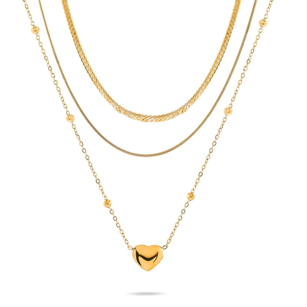 JeenMata - Pqt Regalo 3 Pzas Colgante Collar Corazón Mujer, Joyería Cadena Nudo, Gargantilla, Cadena Serpiente, Eslabón Curvo, Collar Capas Moderno, Juego Regalo Collar Ajustable Mujer