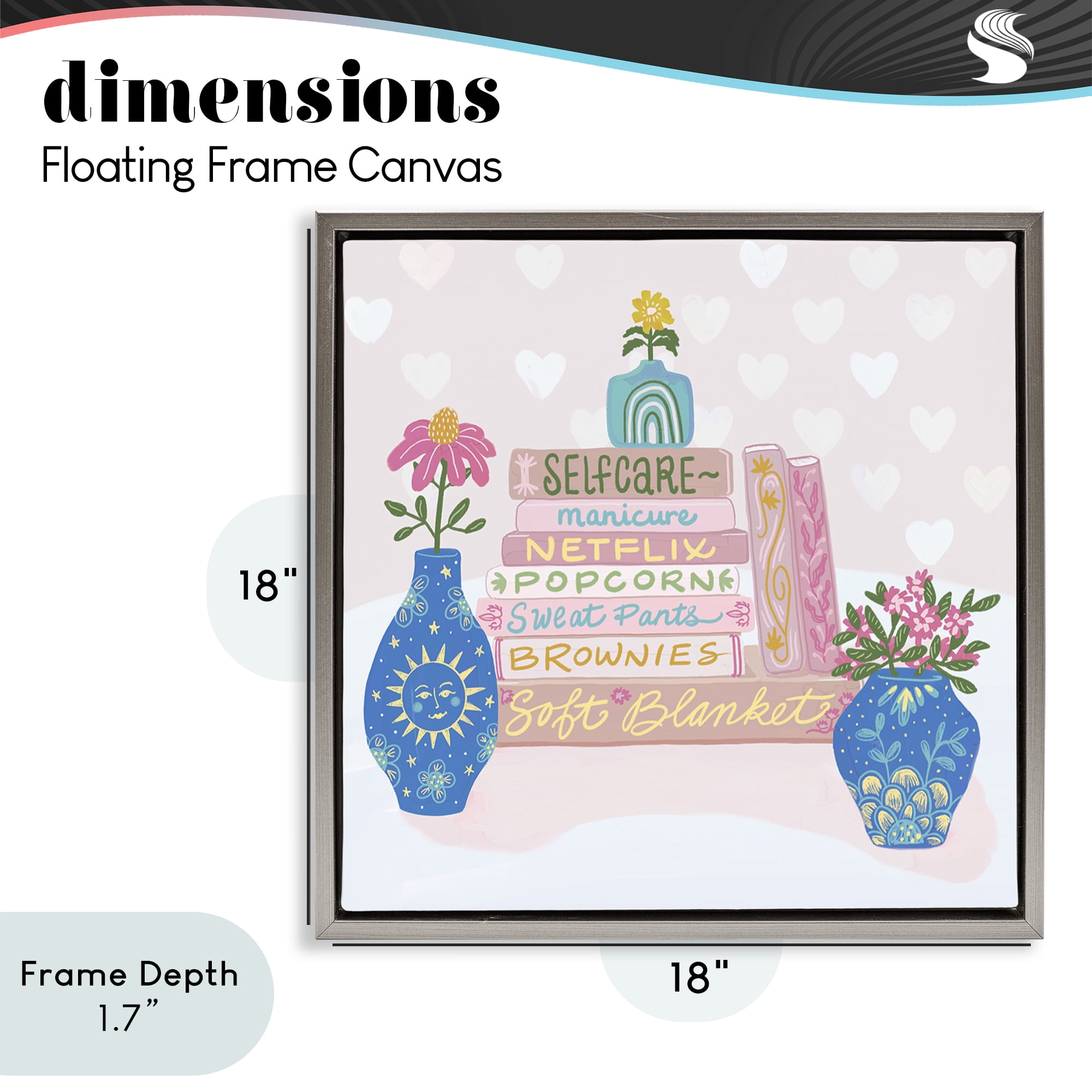Stupell Industries Cozy Boho Self Care Books Gray Framed Floater Canvas Wall Art, design by Connie Summers