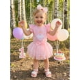 thumbnail image 4 of Aojekbee Baby Girl First Birthday Outfit Cupcake Embroidered Flying Sleeve Romper Tulle Skirt and Bow Headband 3 Piece Set, 4 of 9