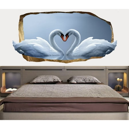 Startonight 3d Mural Wall Art Photo Decor Swans In Love Amazing Dual View Surprise Medium Wall Mural Wallpaper For Bedroom Romantic Collection Wall