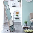 thumbnail image 3 of 58 "* 15" Modern Brown  Solid Wood Frame Wall Mirror, Makeup Mirror, Floor Standing Large Mirror, Decorative Mirror, Suitable for Bathroom, Clothing Store, Wall-Mounted and Standing, 3 of 9