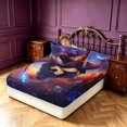 thumbnail image 4 of Manfei Dragon Wildlife Fitted Sheet Queen,Gothic Cloud Stars Bedding,Blue,3-Piece,1 Fitted Sheet and 2 Pillowcases, 4 of 6