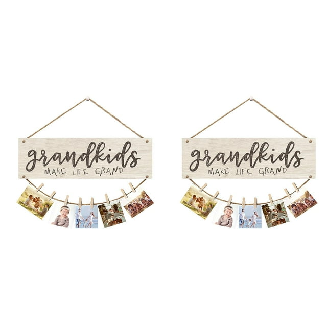 YWIYIUD 2PCS Mini Wooden Picture Board Hanging Photo Novelty Wooden Display Photo Board with Round Bead Ropes for Home Liveing Room Bedroom and Wall Decoration