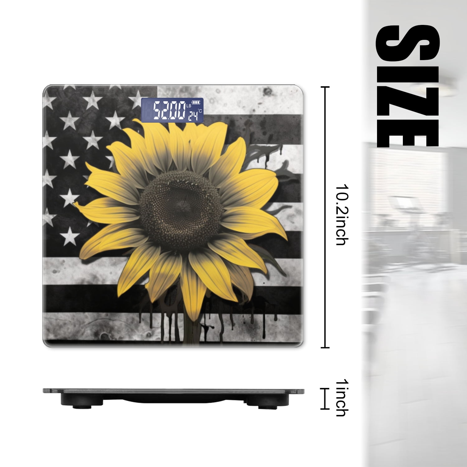 Bathroom Scale, Highly Accurate Digital Body Scale,Precisely Measures Weight up to 400 lbs-Black And White American Flag With An Illustration Of Sunflower