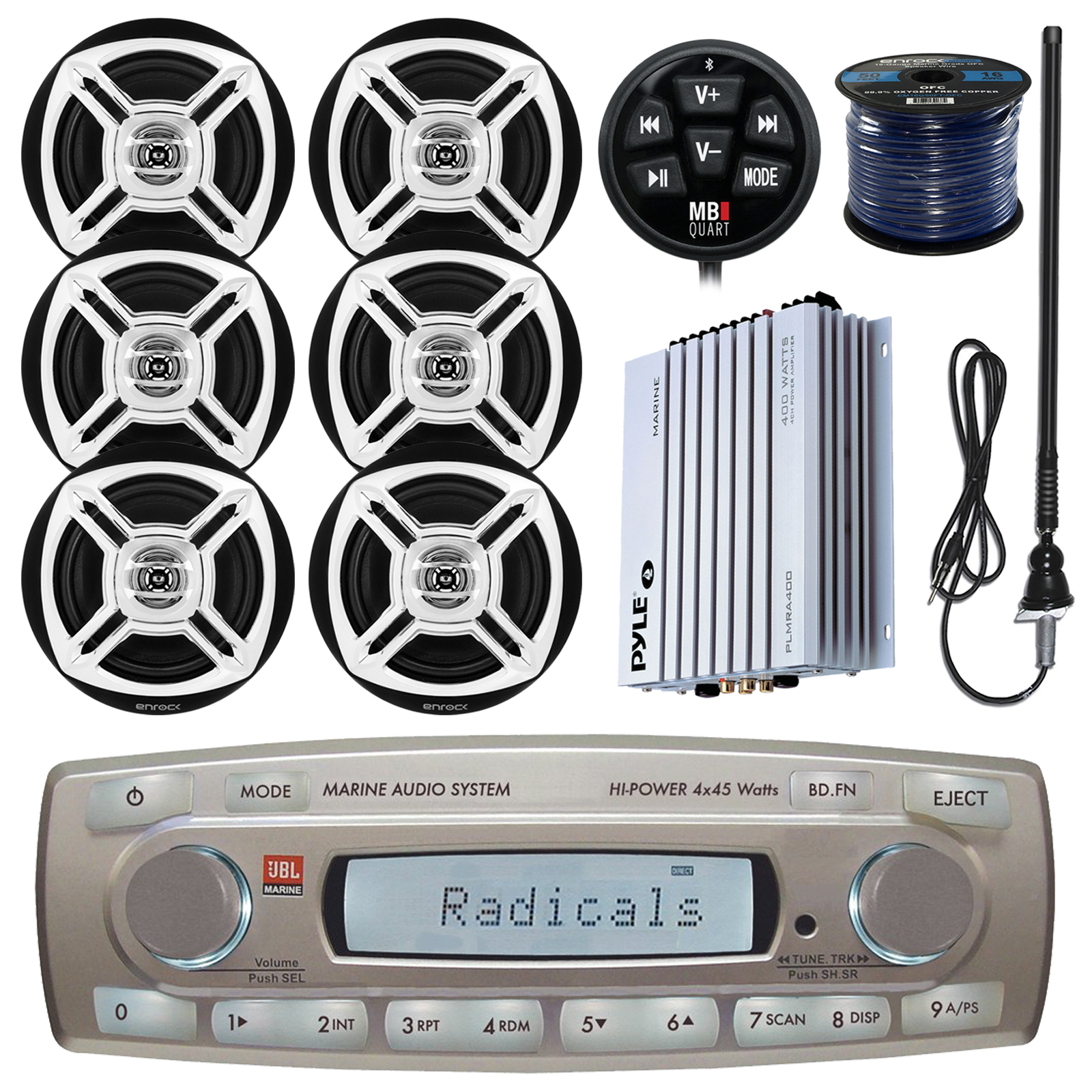 JBL MR185 AM/FM Radio Marine Boat CD/MP3 Player Stereo Receiver Bundle