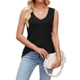 thumbnail image 3 of Camisetas Sin Mangas de Verano para Mujer, Camisetas Sin Mangas, Cuello en V, Ropa Informal Holgada, Conjuntos. Negro XXL, 3 of 10