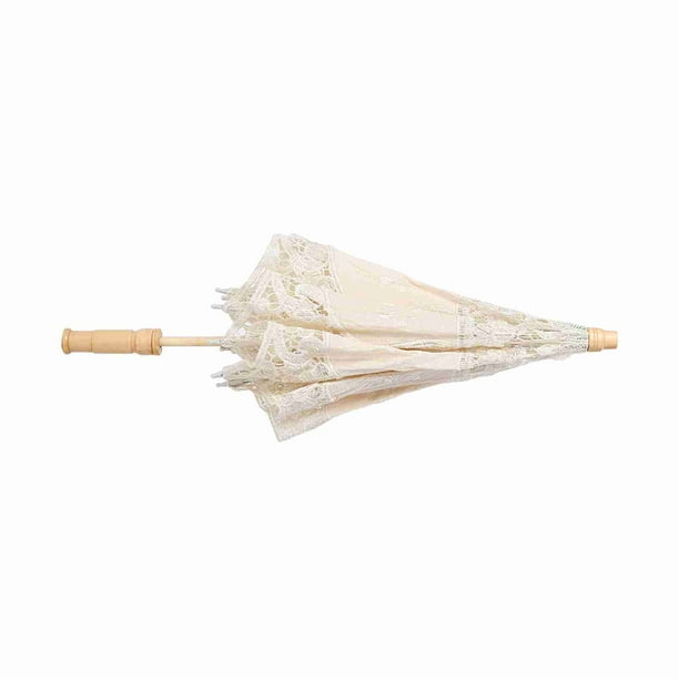 Parasol Mumusuki Paraguas de encaje Tela de Seda Hecho A Mano Encaje Flor Bordado Sombrilla Boda Novia Fotografía Paraguas Beige