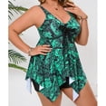 thumbnail image 4 of Women 2 Piece Tankini Suit Built In Bra V Neck Sleeveless Tank Tops High Waist Shorts Plus Size Modest Swimwear (XL, Green), 4 of 8