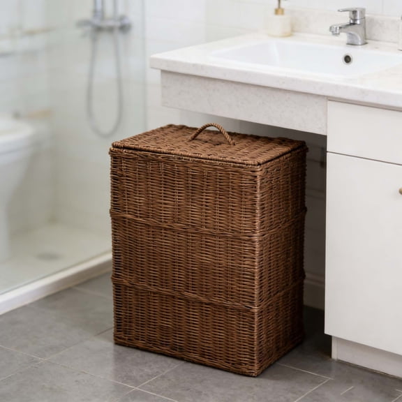 Wicker Laundry Hamper with Lid  Natural Rattan Laundry Basket for Clothes and Linen Storage