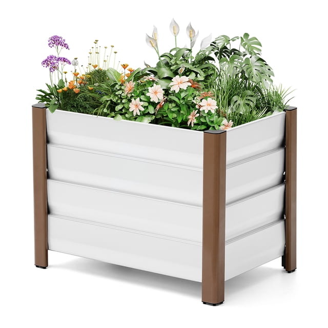 Modern Aluminum Raised Garden Bed Planter Box,Deep Single Layer Planter Box with Rounded Corners, Anti-Cut Edging, Drainage Holes, for Outdoor Patio, Balcony, Vegetables & Herbs