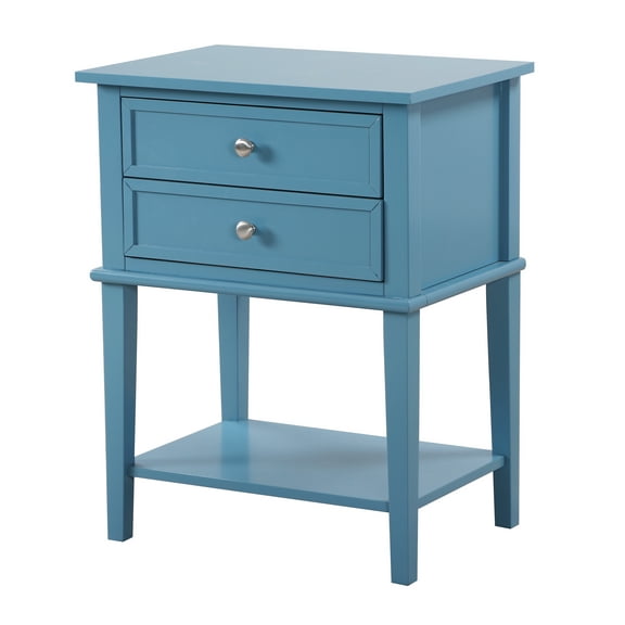 Xukmct Nightstand with 2 Drawers and Bottom Shelf, Beside Table for Home Bedroom Office, Blue