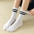thumbnail image 3 of 3 Pairs Women's Mid Tube Socks Fashion Breathable Sports Socks Classic Parallel Bar Pattern Sweat Wicking Non Pilling Girl Socks SY070-4 Single code, 3 of 5
