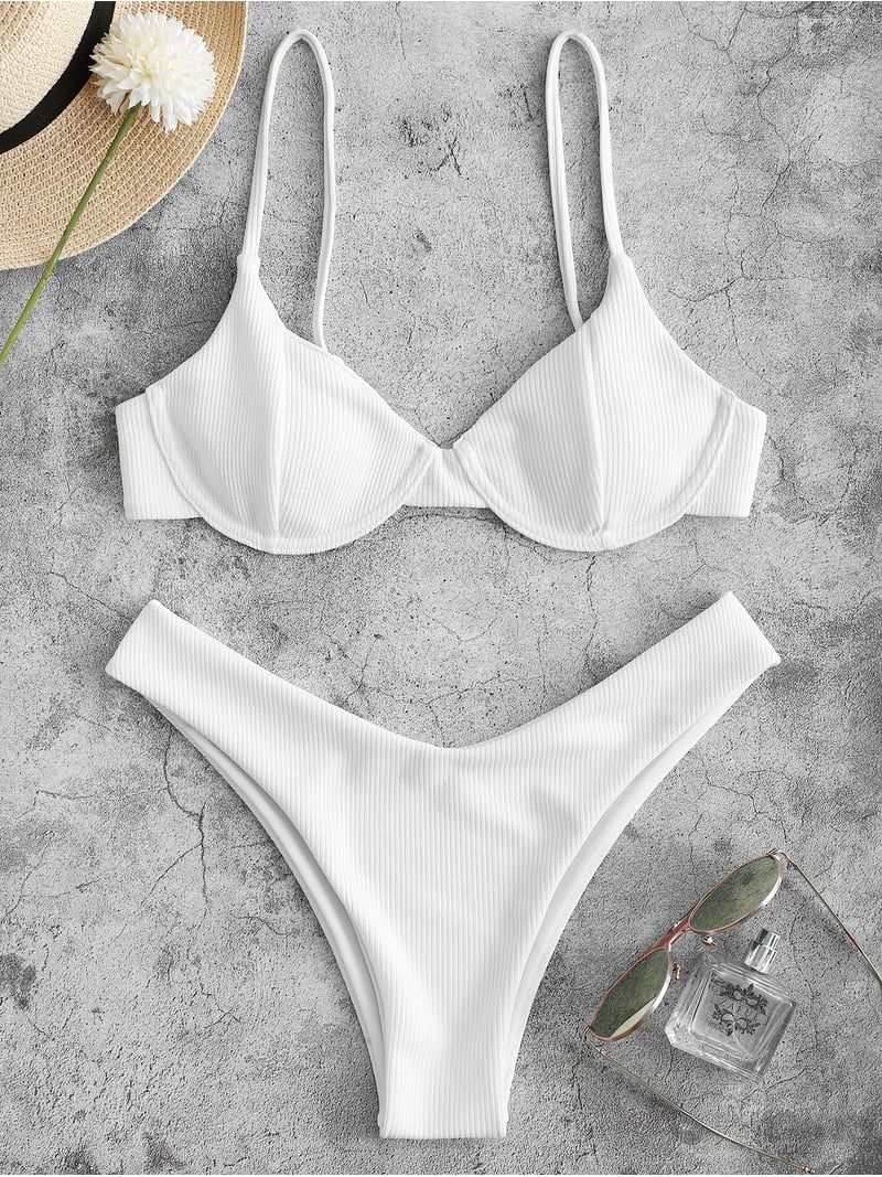 ZAFUL for Women Swimwear Ribbed High Leg Underwire Bikini Swimsuit