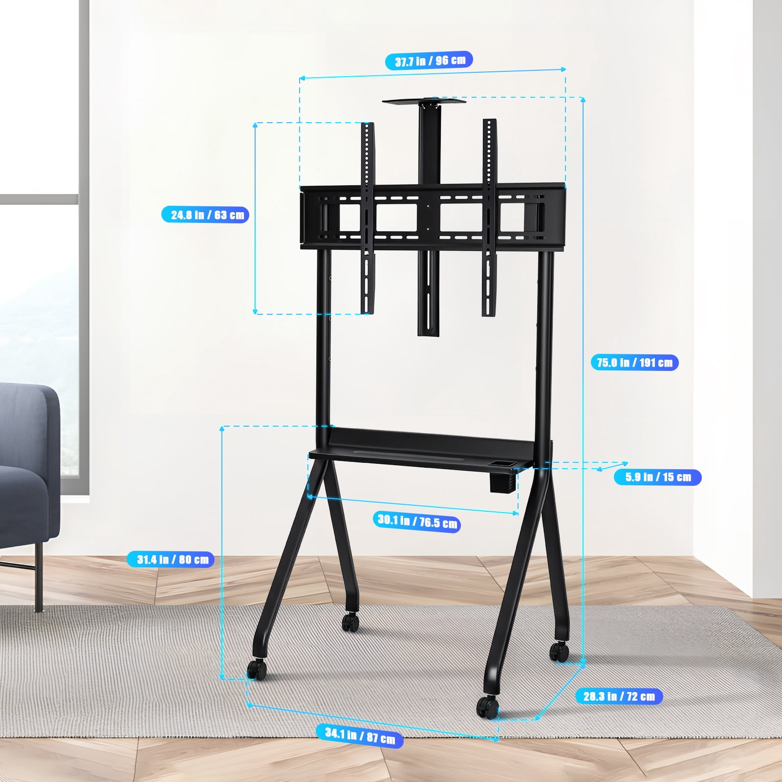 Smart Board Stand for 42-86In Interactive Whiteboard, Height Adjustable Mobile Stand with 4 Lockable Rolling Wheels
