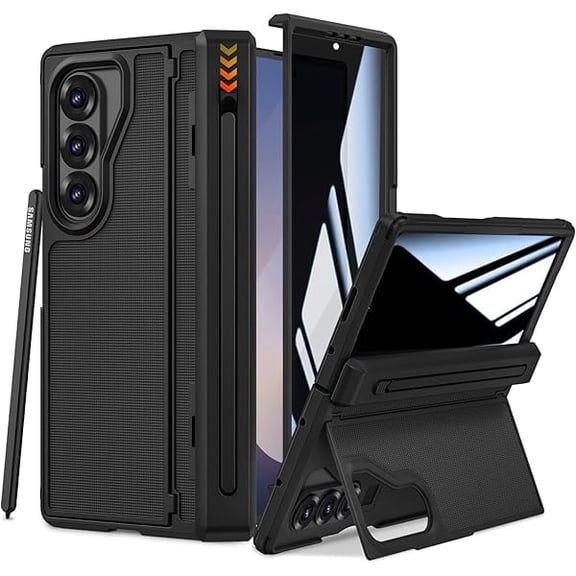 for Z-Fold-6-Case with S Pen Holder, [No Pen] with Hidden Foldable Kickstand and Built-in Privacy Screen Protector,Hinge Protection Drop Protective Phone Case for Samsung Galaxy Z Fold 6, Black