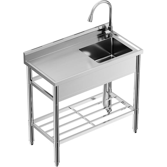 39x20x37in Countertop Stainless Steel Utility Sink, Single Bowl, 360 Faucet, Adjustable Legs