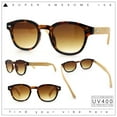 thumbnail image 2 of Bamboo Wood Arm Keyhole Round Horn Rim Hipster Vintage Vibe Sunglasses Tortoise - Brown, 2 of 8
