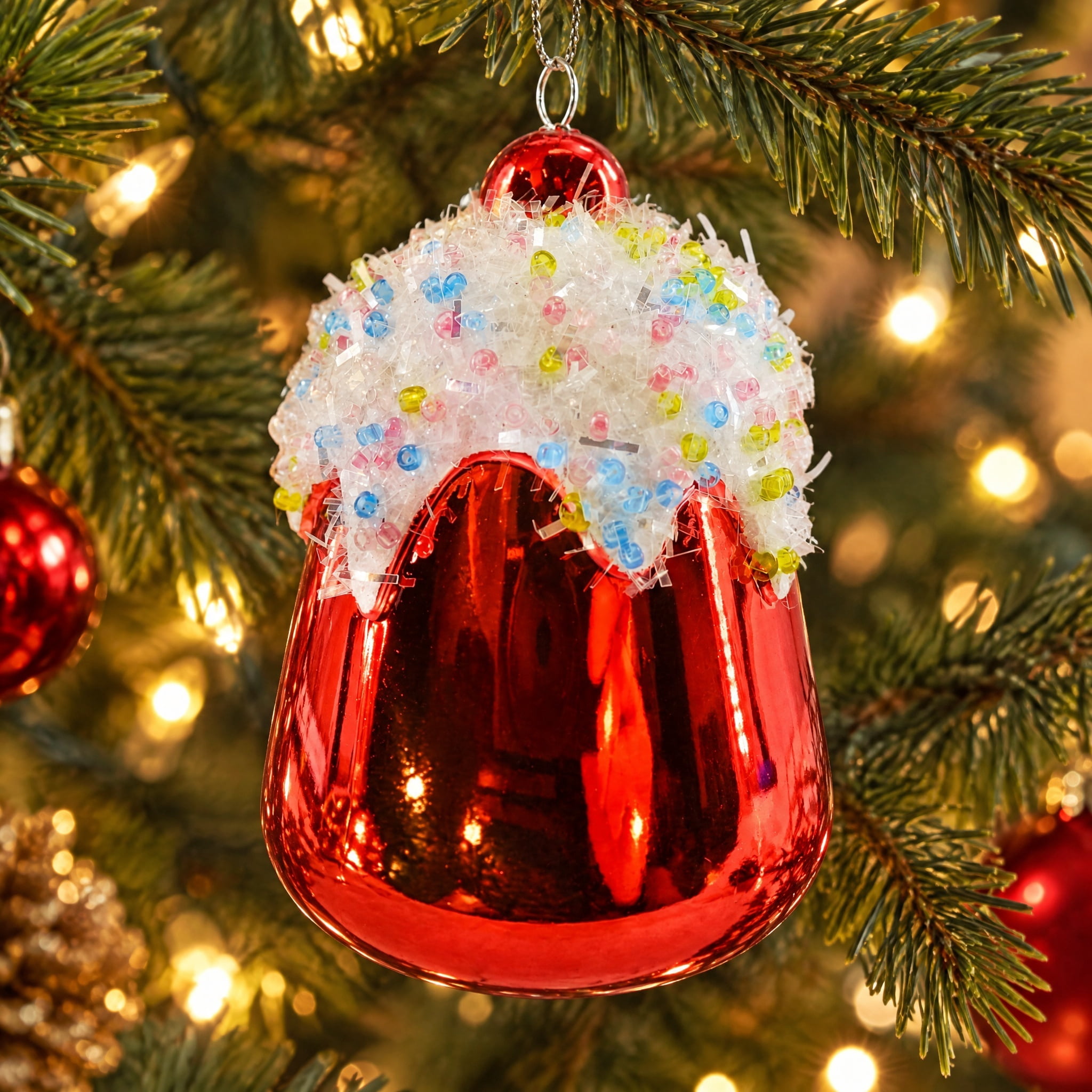 Red and White Metallic and Glitter Gumdrop Christmas Ornament, 3.5", by Holiday Time