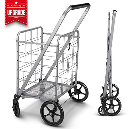 Newly Launched Medium Grocery Utility Carts with Front Swivel Wheels by AFT Pro USA,Foldable and Collapsible,Heavy Duty Loading Light Weight Trolley Easy to Put On Wheels,Package Size 38x18.5x2.5in