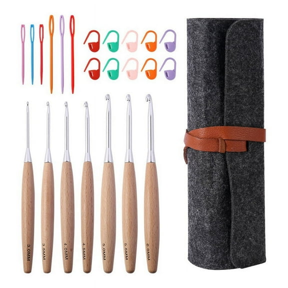 Handle Crochet Hooks, Beech Wood Crochet Hooks Set (3.0mm-6.0mm) Crochet Kit , Big Crochet Needles for Crocheting