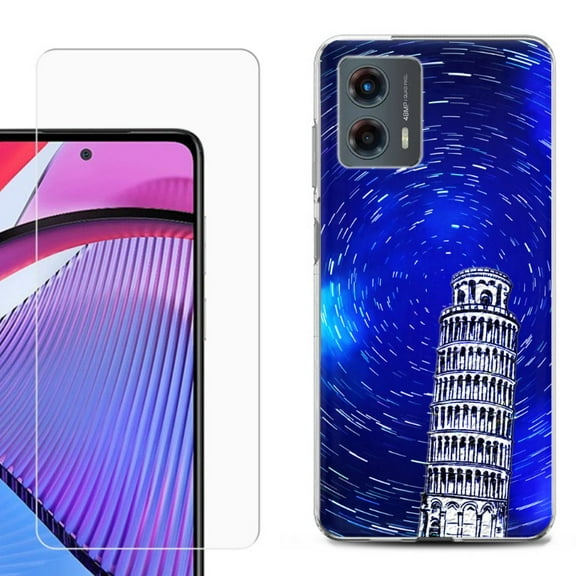 OneToughShield ® Compatible with Motorola Moto G 5G 2023, Shockproof Phone Case, with Tempered Glass Screen Protector - Tower of Pisa